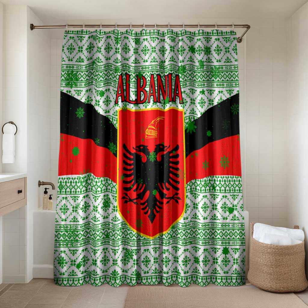 Albania Christmas Bathroom Set with Green-Red Design, Double-Headed Eagle Emblem, and Santa Motif - Wonder Print Shop