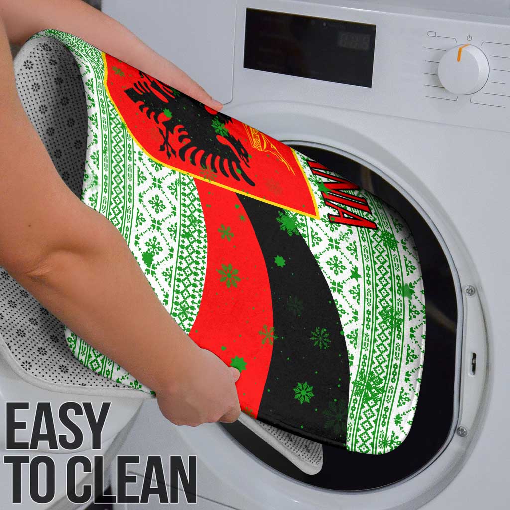 Albania Christmas Bathroom Set with Green-Red Design, Double-Headed Eagle Emblem, and Santa Motif - Wonder Print Shop