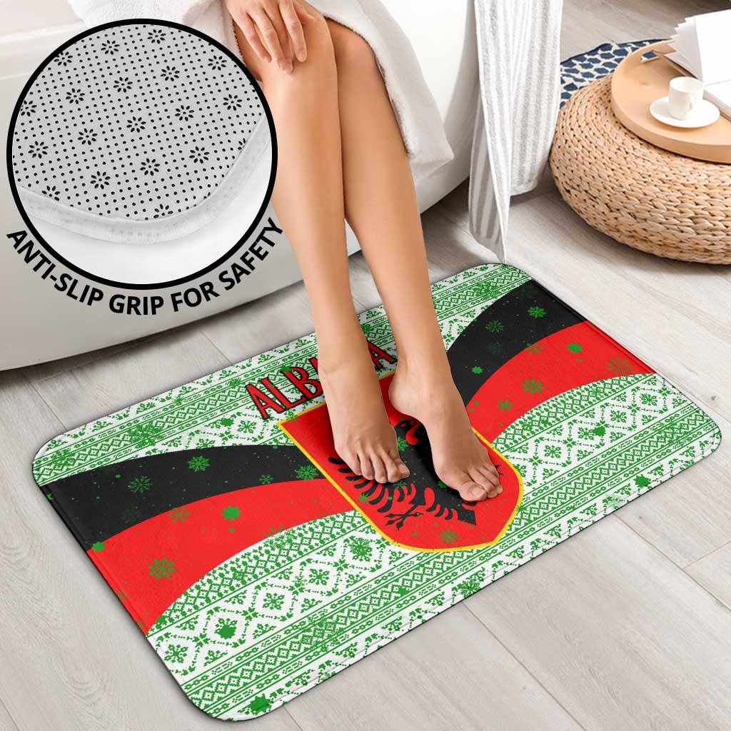 Albania Christmas Bathroom Set with Green-Red Design, Double-Headed Eagle Emblem, and Santa Motif - Wonder Print Shop