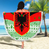 Albania Christmas Beach Blanket with Green-Red Design, Double-Headed Eagle Emblem, and Santa Motif - Wonder Print Shop