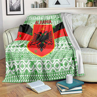 Albania Christmas Blanket with Green-Red Design, Double-Headed Eagle Emblem, and Santa Motif - Wonder Print Shop