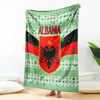 Albania Christmas Blanket with Green-Red Design, Double-Headed Eagle Emblem, and Santa Motif - Wonder Print Shop
