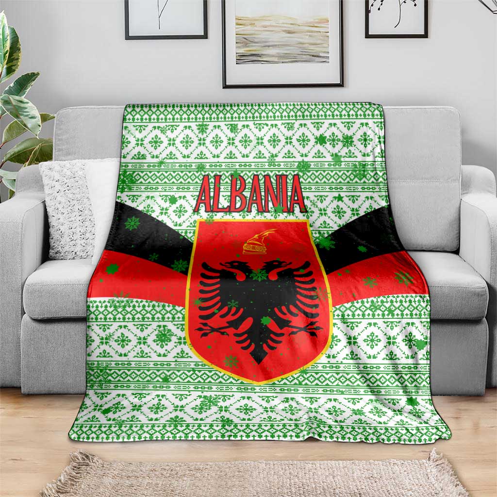 Albania Christmas Blanket with Green-Red Design, Double-Headed Eagle Emblem, and Santa Motif - Wonder Print Shop