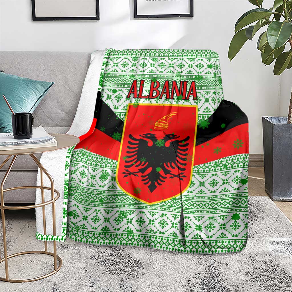 Albania Christmas Blanket with Green-Red Design, Double-Headed Eagle Emblem, and Santa Motif - Wonder Print Shop