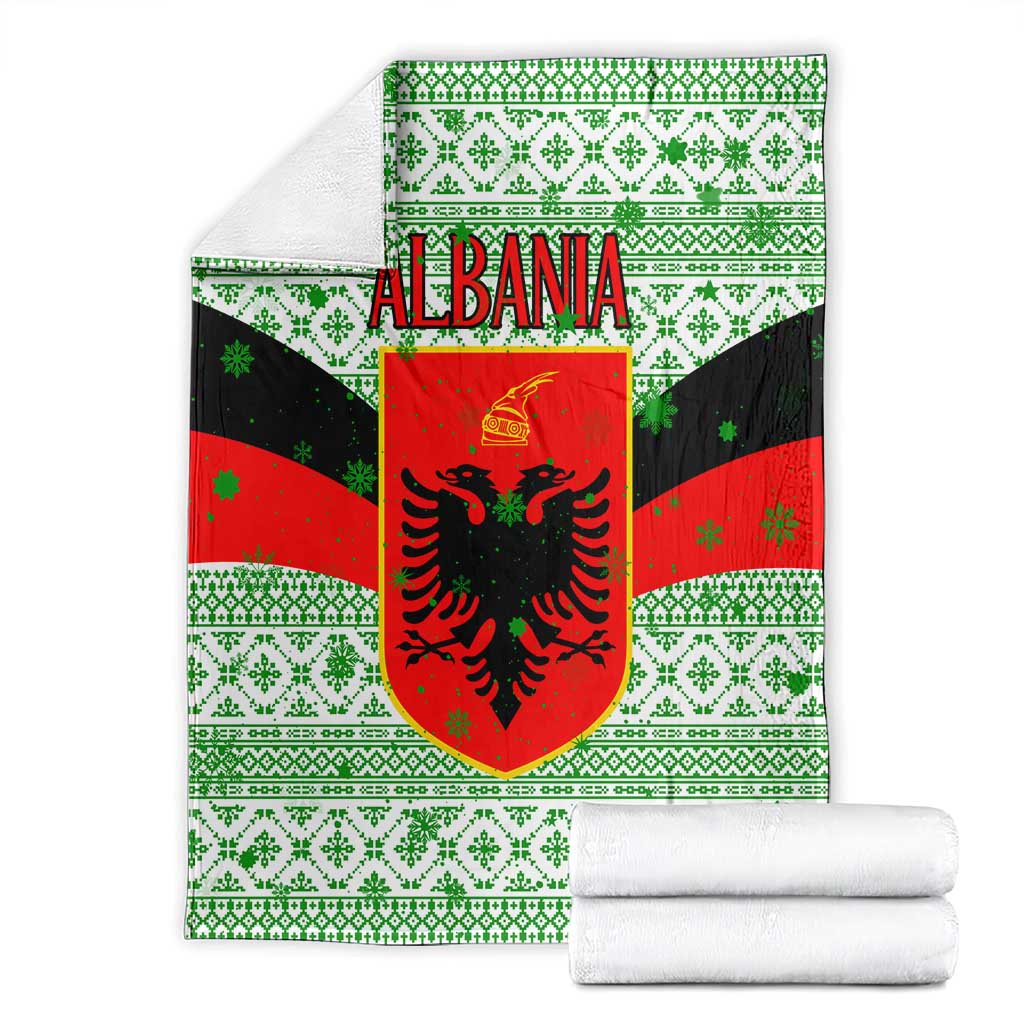 Albania Christmas Blanket with Green-Red Design, Double-Headed Eagle Emblem, and Santa Motif - Wonder Print Shop