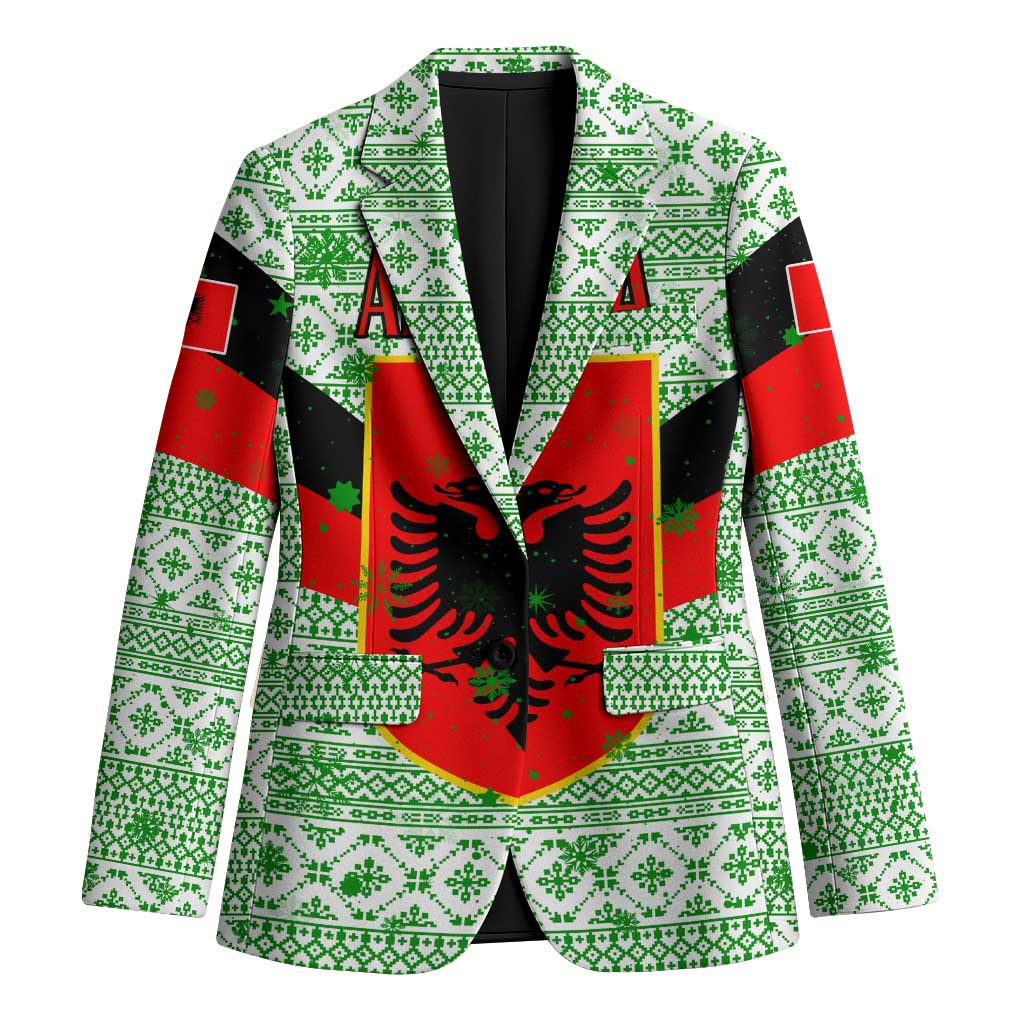 Albania Christmas Blazer with Green-Red Design, Double-Headed Eagle Emblem, and Santa Motif - Wonder Print Shop