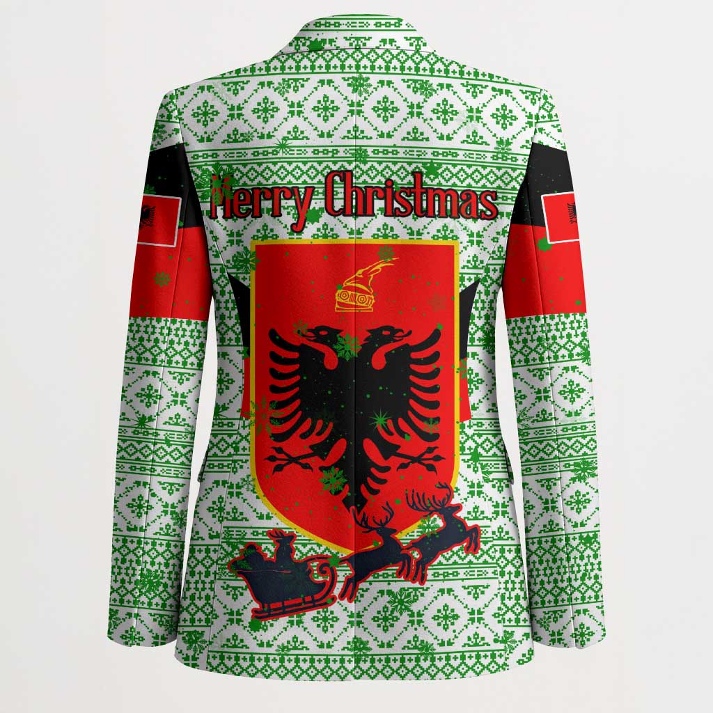 Albania Christmas Blazer with Green-Red Design, Double-Headed Eagle Emblem, and Santa Motif - Wonder Print Shop