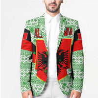 Albania Christmas Blazer with Green-Red Design, Double-Headed Eagle Emblem, and Santa Motif - Wonder Print Shop