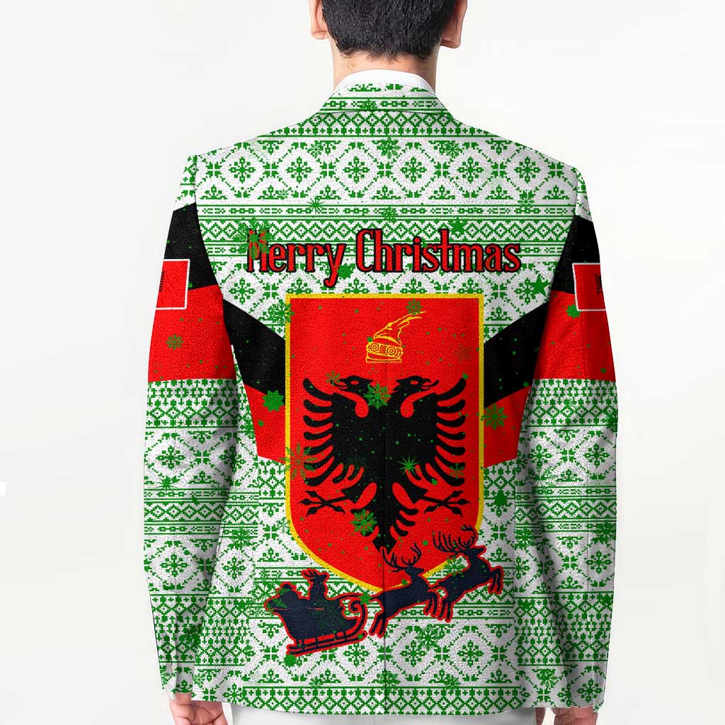 Albania Christmas Blazer with Green-Red Design, Double-Headed Eagle Emblem, and Santa Motif - Wonder Print Shop