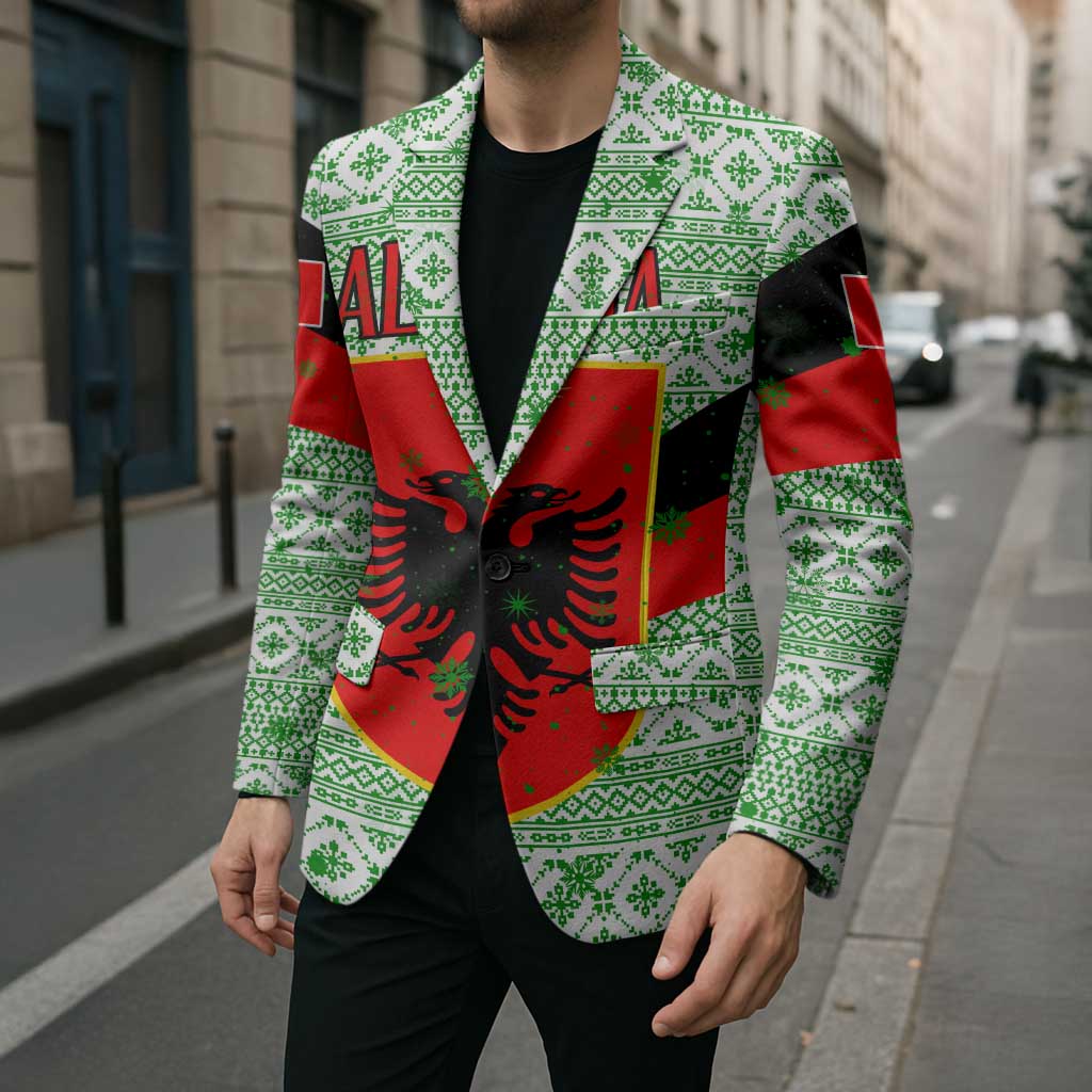 Albania Christmas Blazer with Green-Red Design, Double-Headed Eagle Emblem, and Santa Motif - Wonder Print Shop