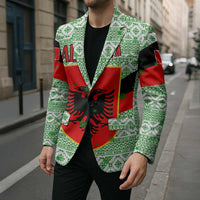 Albania Christmas Blazer with Green-Red Design, Double-Headed Eagle Emblem, and Santa Motif - Wonder Print Shop