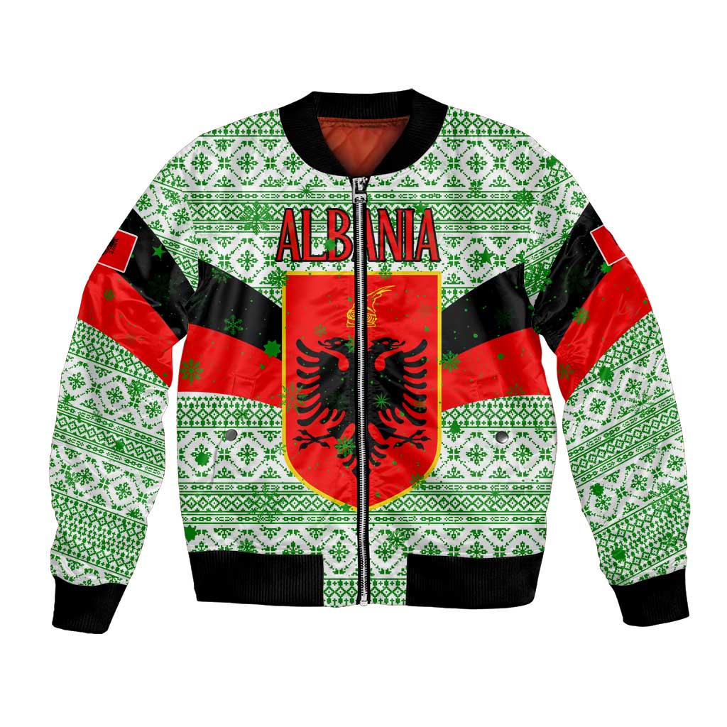 Albania Christmas Bomber Jacket with Green-Red Design, Double-Headed Eagle Emblem, and Santa Motif - Wonder Print Shop