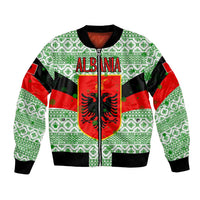 Albania Christmas Bomber Jacket with Green-Red Design, Double-Headed Eagle Emblem, and Santa Motif - Wonder Print Shop