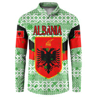 Albania Christmas Button Sweatshirt with Green-Red Design, Double-Headed Eagle Emblem, and Santa Motif - Wonder Print Shop