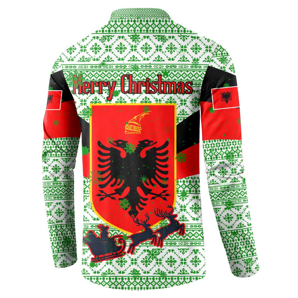 Albania Christmas Button Sweatshirt with Green-Red Design, Double-Headed Eagle Emblem, and Santa Motif - Wonder Print Shop