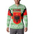 Albania Christmas Button Sweatshirt with Green-Red Design, Double-Headed Eagle Emblem, and Santa Motif - Wonder Print Shop