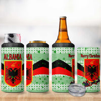 Albania Christmas 4 in 1 Can Cooler Tumbler with Green-Red Design, Double-Headed Eagle Emblem, and Santa Motif - Wonder Print Shop