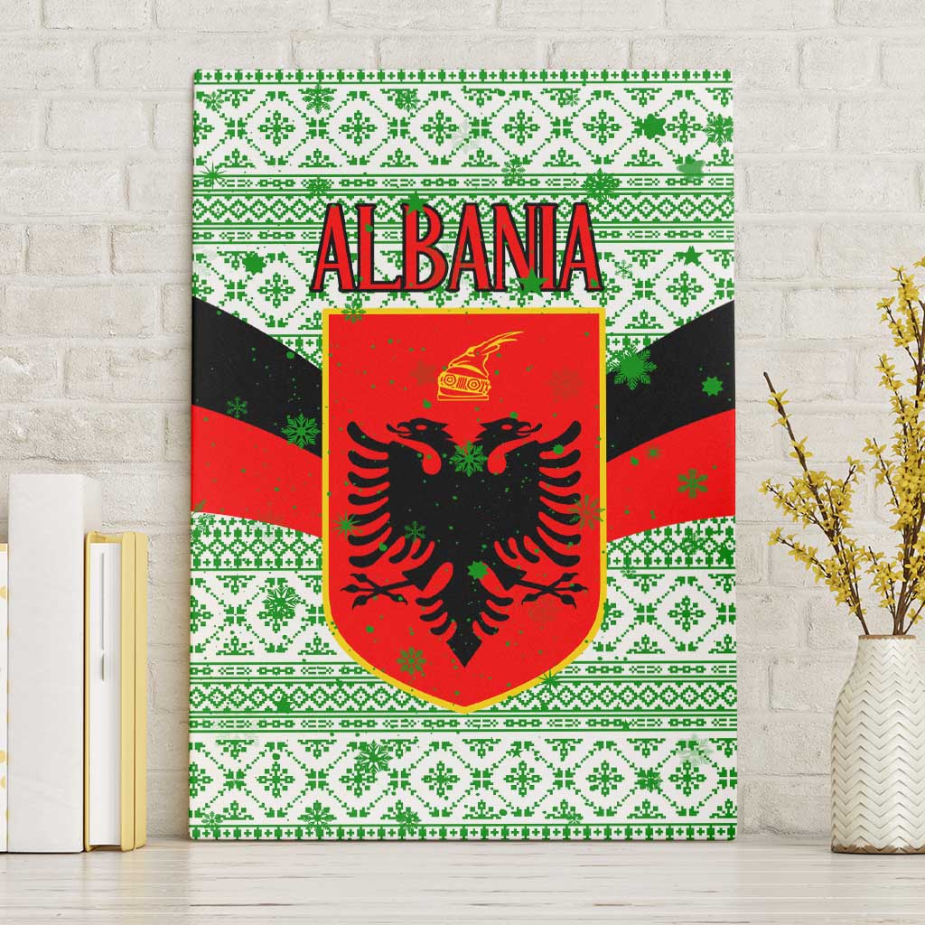 Albania Christmas Canvas Wall Art with Green-Red Design, Double-Headed Eagle Emblem, and Santa Motif - Wonder Print Shop
