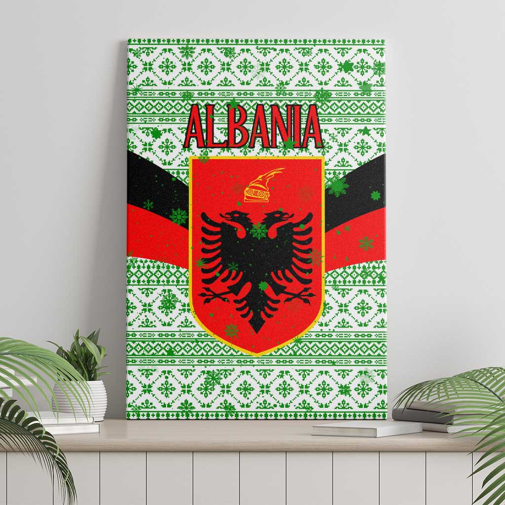 Albania Christmas Canvas Wall Art with Green-Red Design, Double-Headed Eagle Emblem, and Santa Motif - Wonder Print Shop