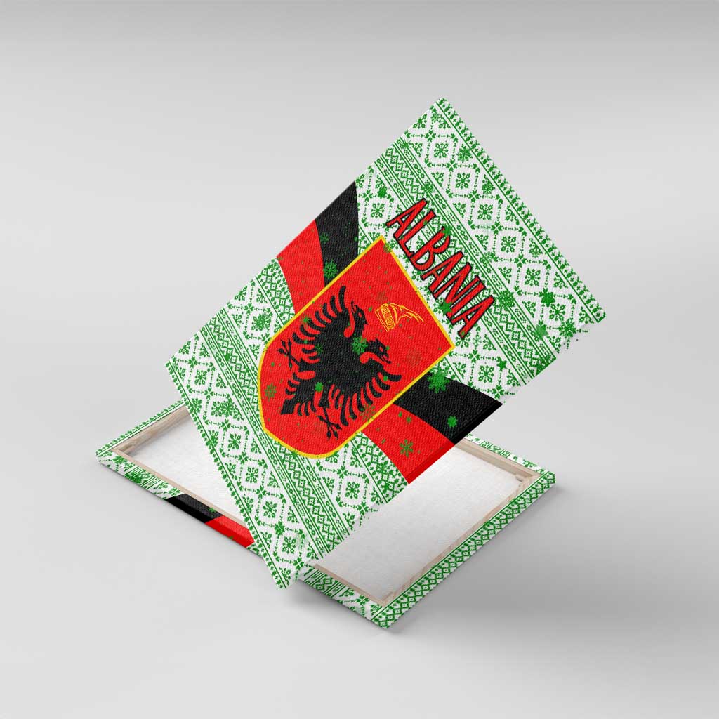 Albania Christmas Canvas Wall Art with Green-Red Design, Double-Headed Eagle Emblem, and Santa Motif - Wonder Print Shop
