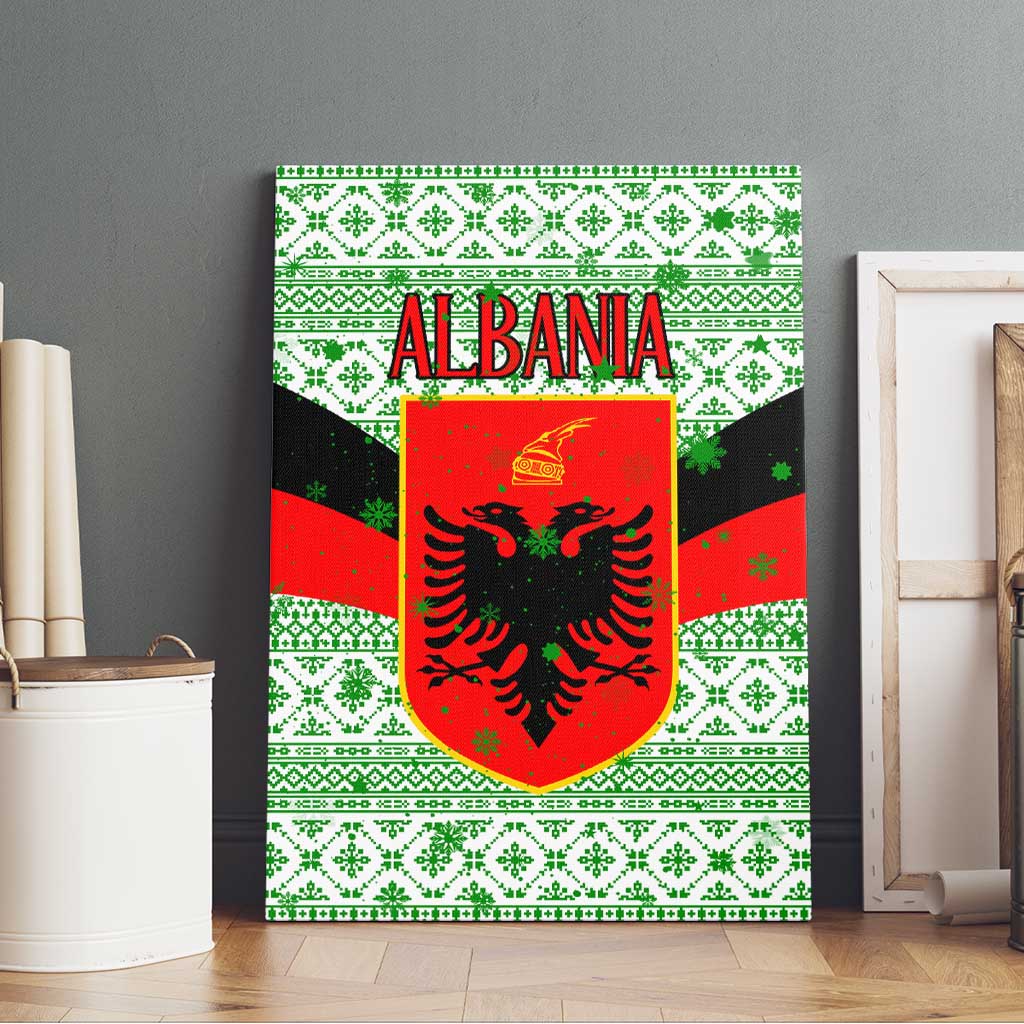 Albania Christmas Canvas Wall Art with Green-Red Design, Double-Headed Eagle Emblem, and Santa Motif - Wonder Print Shop