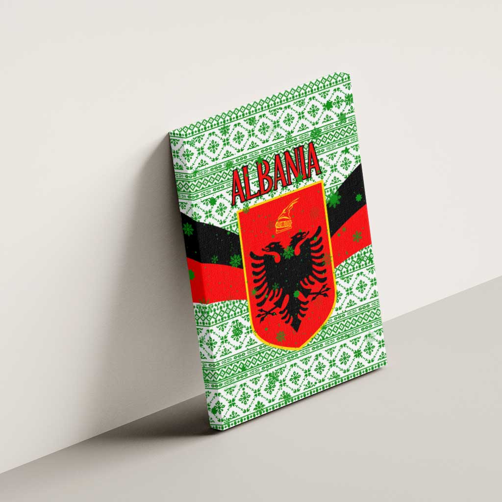 Albania Christmas Canvas Wall Art with Green-Red Design, Double-Headed Eagle Emblem, and Santa Motif - Wonder Print Shop