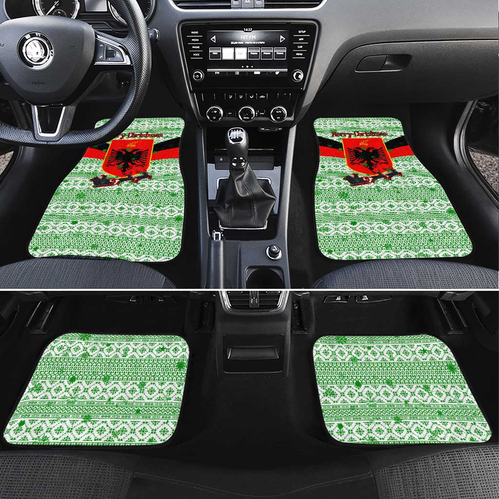 Albania Christmas Car Mats with Green-Red Design, Double-Headed Eagle Emblem, and Santa Motif - Wonder Print Shop