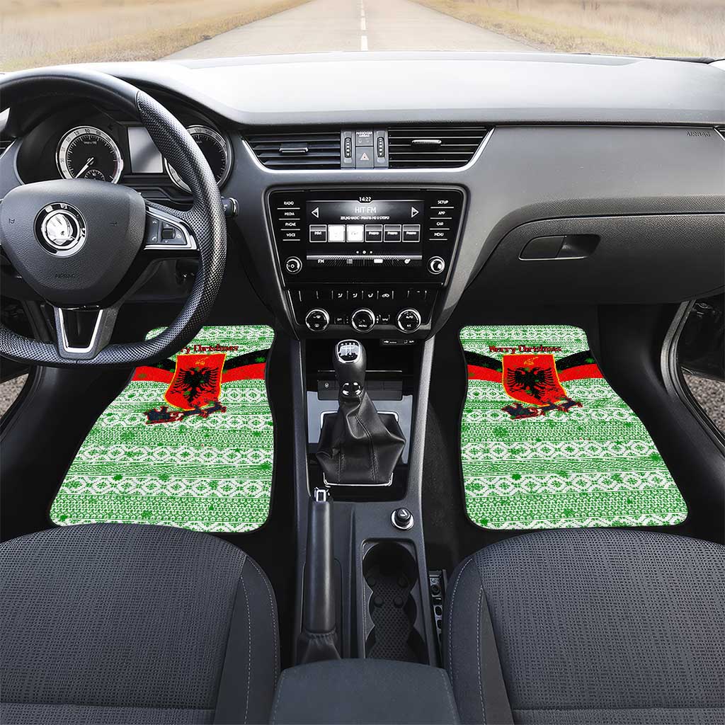 Albania Christmas Car Mats with Green-Red Design, Double-Headed Eagle Emblem, and Santa Motif - Wonder Print Shop