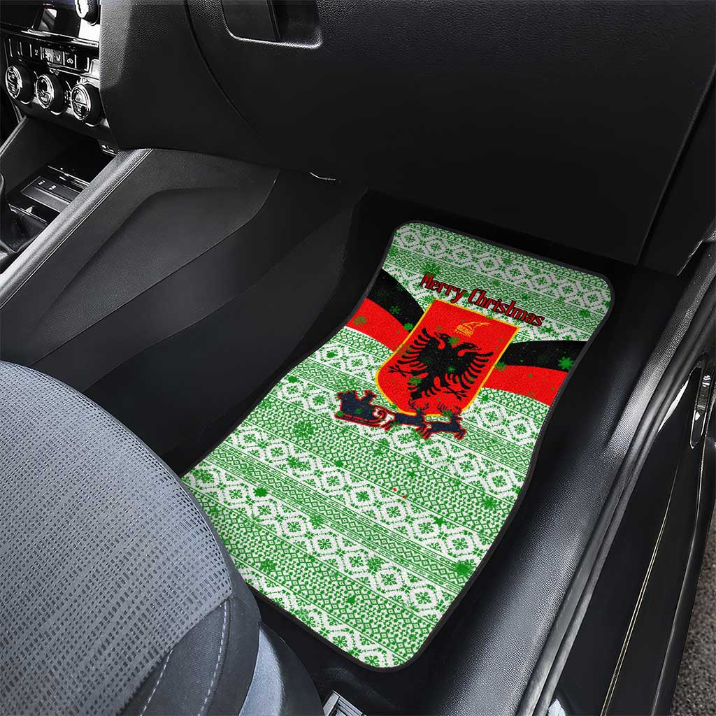 Albania Christmas Car Mats with Green-Red Design, Double-Headed Eagle Emblem, and Santa Motif - Wonder Print Shop