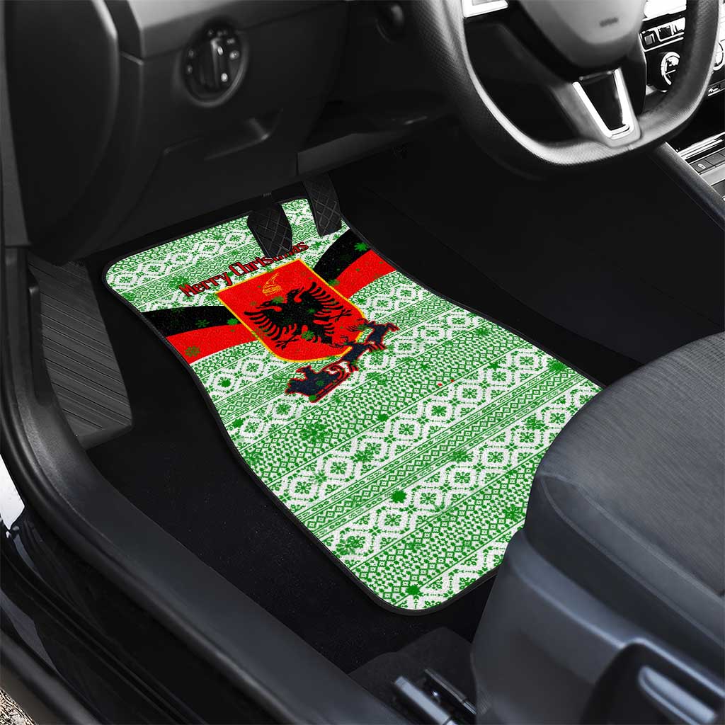 Albania Christmas Car Mats with Green-Red Design, Double-Headed Eagle Emblem, and Santa Motif - Wonder Print Shop