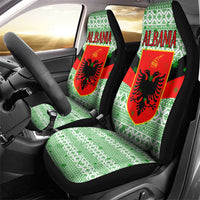 Albania Christmas Car Seat Cover with Green-Red Design, Double-Headed Eagle Emblem, and Santa Motif - Wonder Print Shop