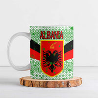 Albania Christmas Ceramic Mug with Green-Red Design, Double-Headed Eagle Emblem, and Santa Motif - Wonder Print Shop
