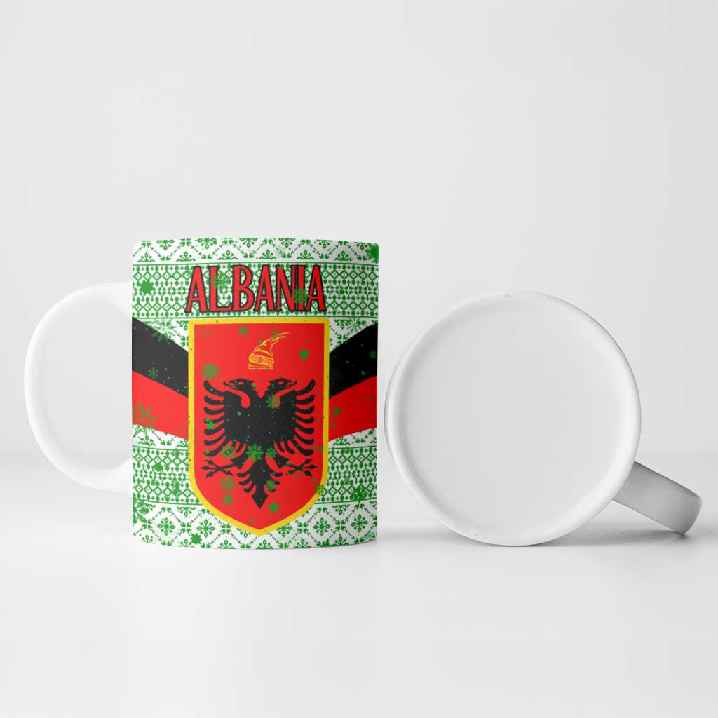 Albania Christmas Ceramic Mug with Green-Red Design, Double-Headed Eagle Emblem, and Santa Motif - Wonder Print Shop