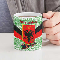 Albania Christmas Ceramic Mug with Green-Red Design, Double-Headed Eagle Emblem, and Santa Motif - Wonder Print Shop