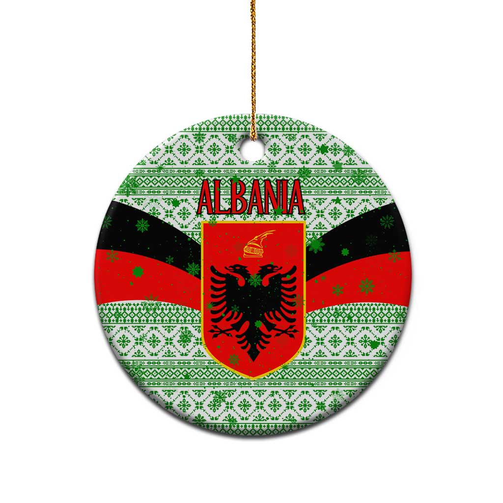 Albania Christmas Ceramic Ornament with Green-Red Design, Double-Headed Eagle Emblem, and Santa Motif - Wonder Print Shop