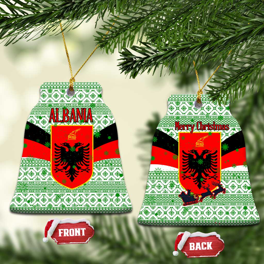Albania Christmas Ceramic Ornament with Green-Red Design, Double-Headed Eagle Emblem, and Santa Motif - Wonder Print Shop