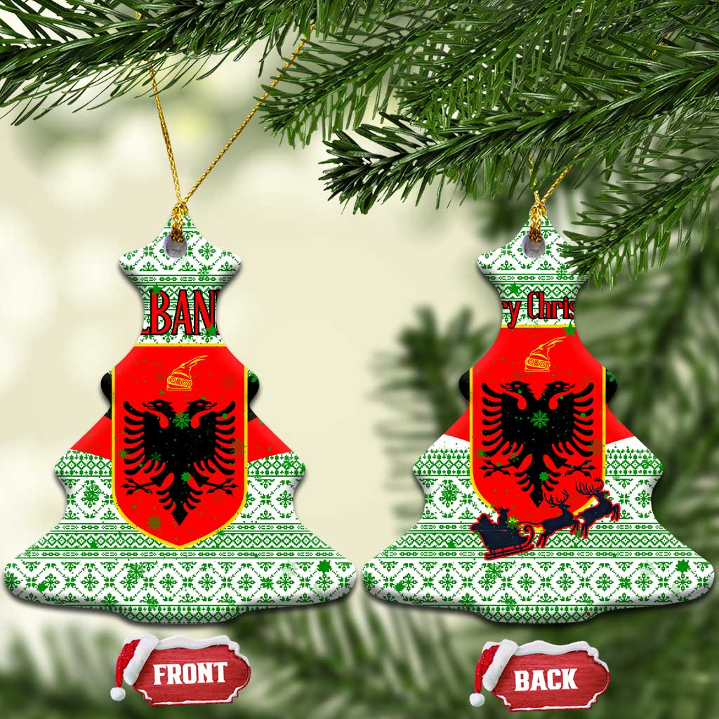 Albania Christmas Ceramic Ornament with Green-Red Design, Double-Headed Eagle Emblem, and Santa Motif - Wonder Print Shop
