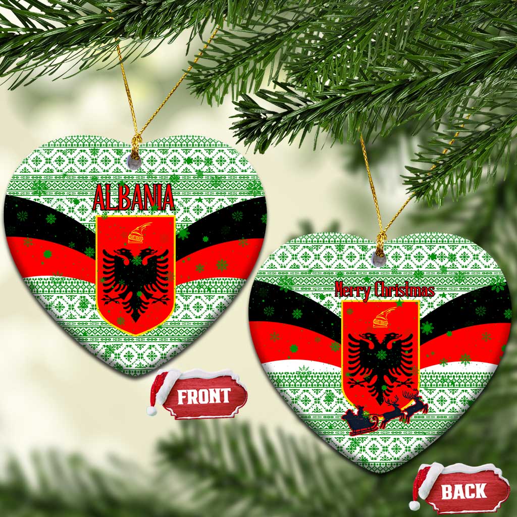 Albania Christmas Ceramic Ornament with Green-Red Design, Double-Headed Eagle Emblem, and Santa Motif - Wonder Print Shop
