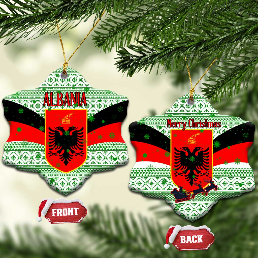 Albania Christmas Ceramic Ornament with Green-Red Design, Double-Headed Eagle Emblem, and Santa Motif - Wonder Print Shop