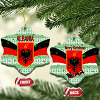 Albania Christmas Ceramic Ornament with Green-Red Design, Double-Headed Eagle Emblem, and Santa Motif - Wonder Print Shop