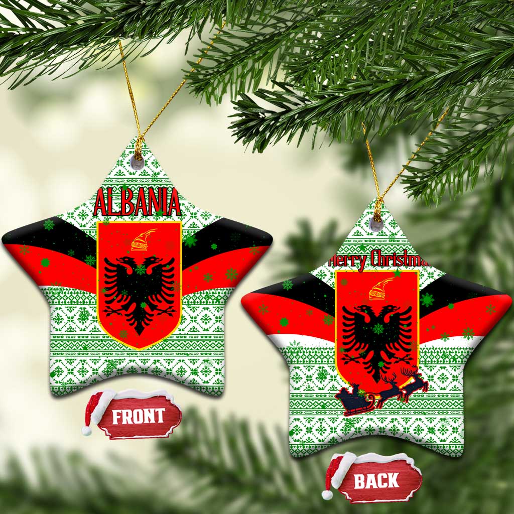 Albania Christmas Ceramic Ornament with Green-Red Design, Double-Headed Eagle Emblem, and Santa Motif - Wonder Print Shop