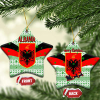 Albania Christmas Ceramic Ornament with Green-Red Design, Double-Headed Eagle Emblem, and Santa Motif - Wonder Print Shop
