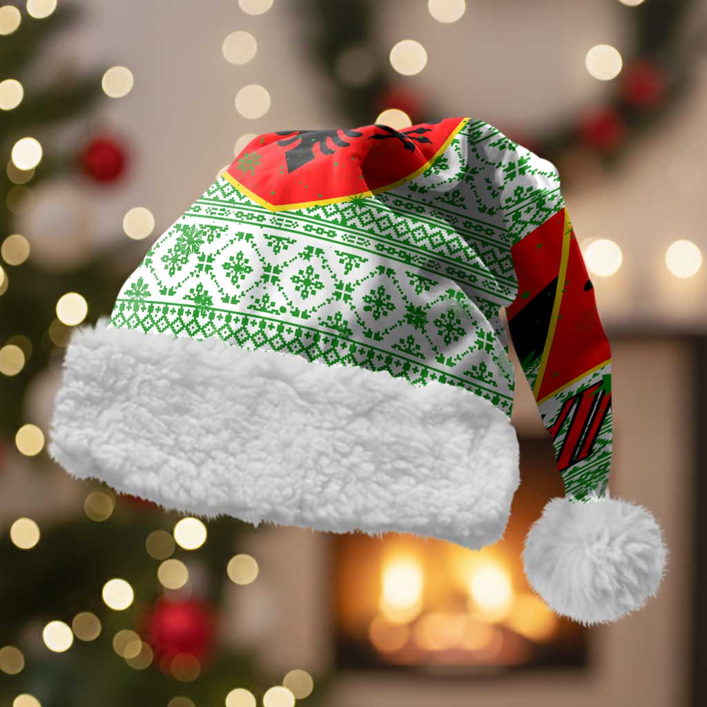 Albania Christmas Santa Hat with Green-Red Design, Double-Headed Eagle Emblem, and Santa Motif - Wonder Print Shop