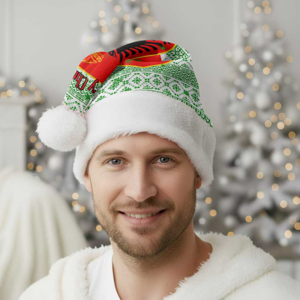 Albania Christmas Santa Hat with Green-Red Design, Double-Headed Eagle Emblem, and Santa Motif - Wonder Print Shop