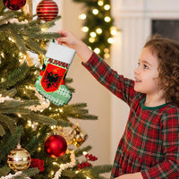 Albania Christmas Stocking with Green-Red Design, Double-Headed Eagle Emblem, and Santa Motif - Wonder Print Shop
