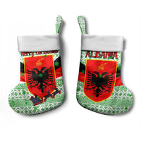 Albania Christmas Stocking with Green-Red Design, Double-Headed Eagle Emblem, and Santa Motif - Wonder Print Shop
