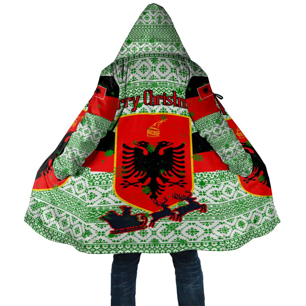 Albania Christmas Cloak with Green-Red Design, Double-Headed Eagle Emblem, and Santa Motif - Wonder Print Shop