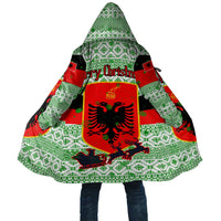 Albania Christmas Cloak with Green-Red Design, Double-Headed Eagle Emblem, and Santa Motif - Wonder Print Shop
