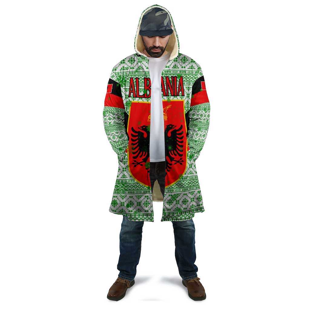 Albania Christmas Cloak with Green-Red Design, Double-Headed Eagle Emblem, and Santa Motif - Wonder Print Shop
