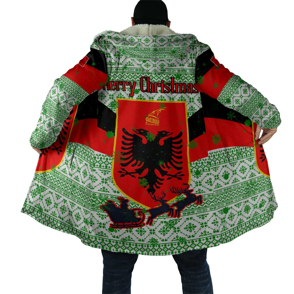 Albania Christmas Cloak with Green-Red Design, Double-Headed Eagle Emblem, and Santa Motif - Wonder Print Shop
